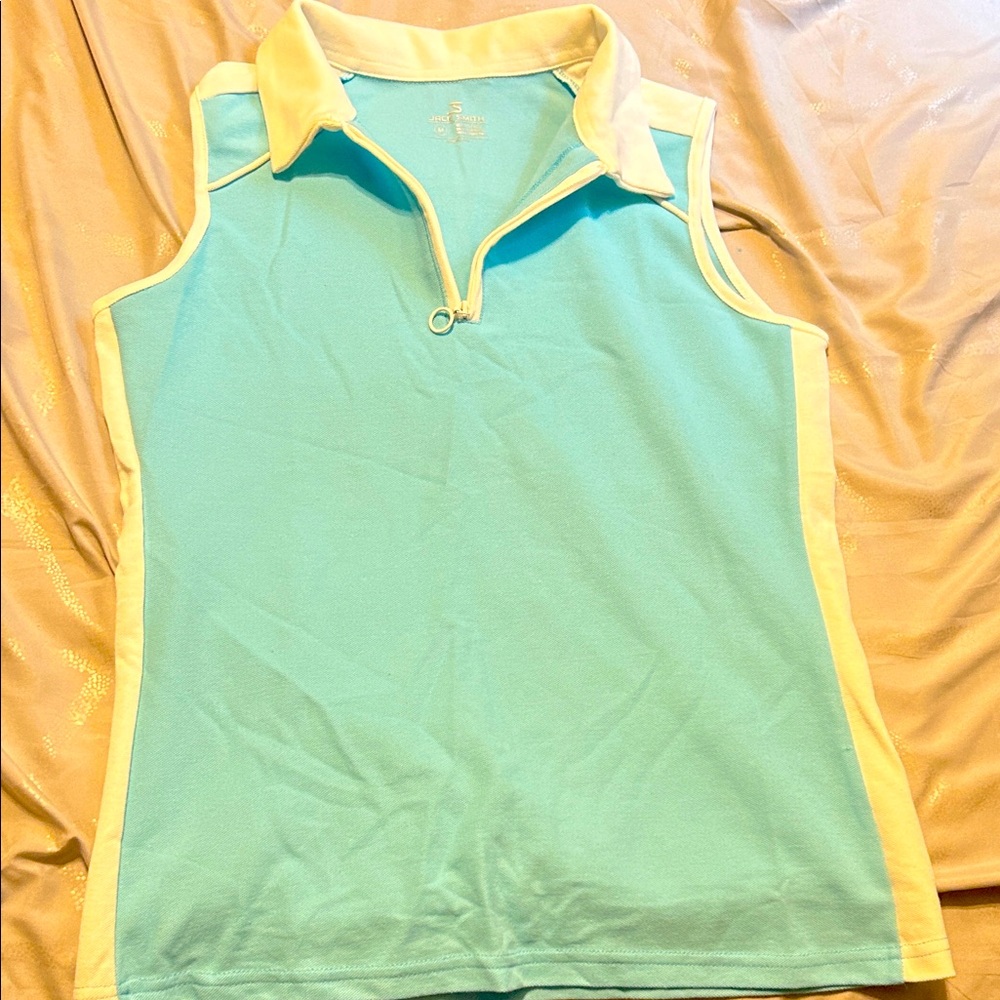Women's Sleeveless Blue Polo Top